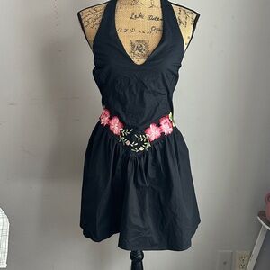 Black Halter Dress with Floral Accent